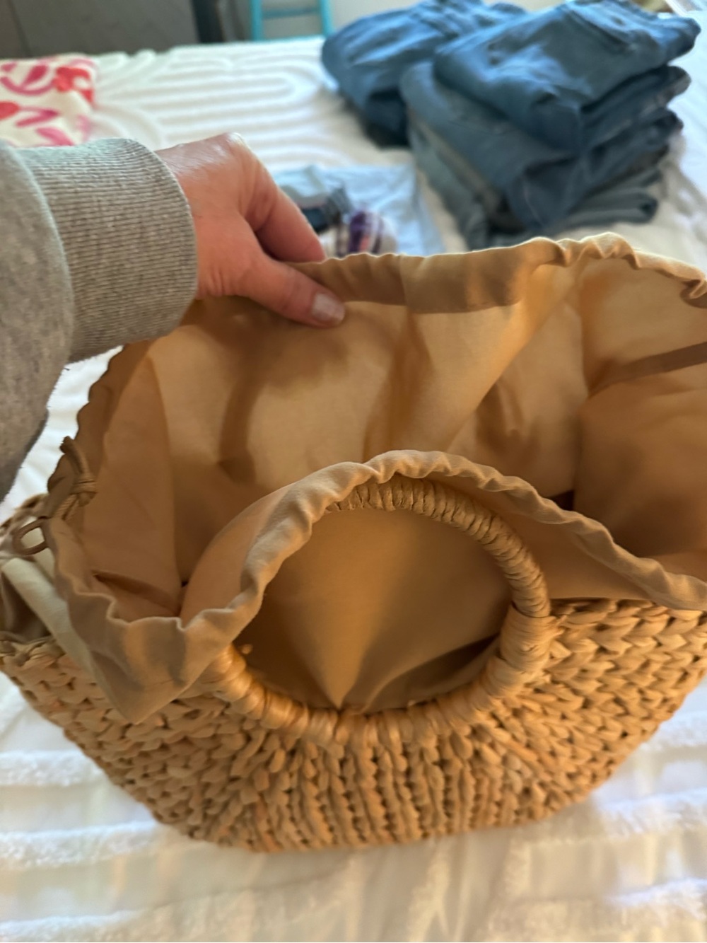 Woven Straw Tote Bag - Natural Tan - Picture 5 of 8